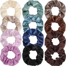 12 Pcs Satin Silk Scrunchies   Soft Hair Ties for Women  Girls, Thick Elasti...