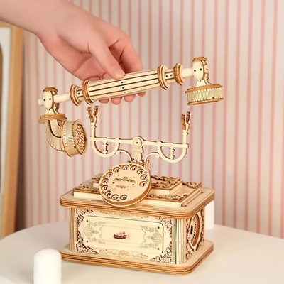3D Holzpuzzle Vintage Telefon Retro DIY Modellbau Bausatz Deko Holz Set