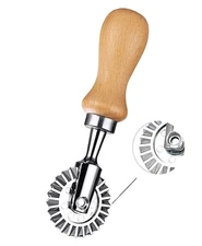 Ravioli Cutter Stamps with Roller Wheel Round Mold with Wooden Handle and Flu...