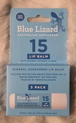 3-Pack Blue Lizard Mineral SPF 15 Lip Balm: Broad Spectrum Sun Protection 08/27