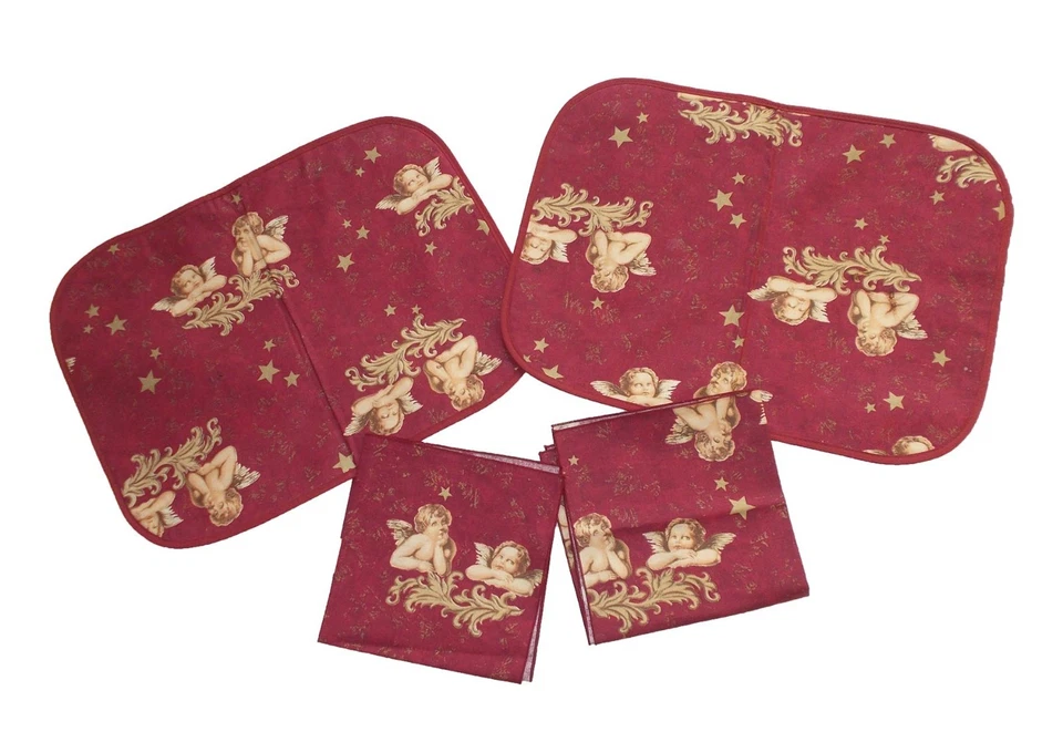 Interdima Platzdeckchen-Set und Stoffservietten, bordaux, Engelmotiv - NEU