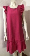 CeCe New Womens 10 Sleeveless Dress Bright Pink Ruffle Shoulders and Hem Lined