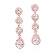CZ Linear Drop Earrings Rose Gold - Women's Sterling Silver Teardrop Cubic Zirco
