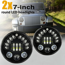 Newest 7"in Round LED Headlights DRL Hi/Lo H4 For Jeep Wrangler JK TJ CJ LJ