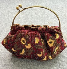 Vintage Red Sequin Beaded Evening Purse Metal Handle Fairy Boho Art Deco Regal