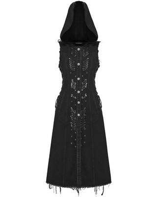 Punk Rave Damen Apocalyptic Wasteland Punk Lang mit Kapuze Ärmellos Weste Jacke