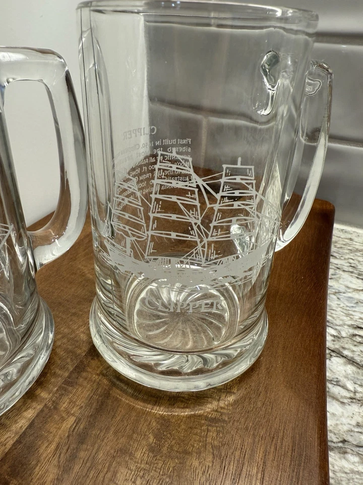"Juego de 2 tazas de cerveza de vidrio grabado vintage piedras cortapelos náutico envío 5 1/2""" Foto 4 de 4