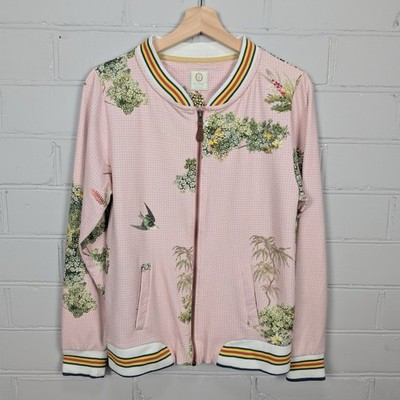Pip Studio rosa Blumen Vogel Bomberjacke Damen Medium UK12 Baumwolle Reißverschluss UK12