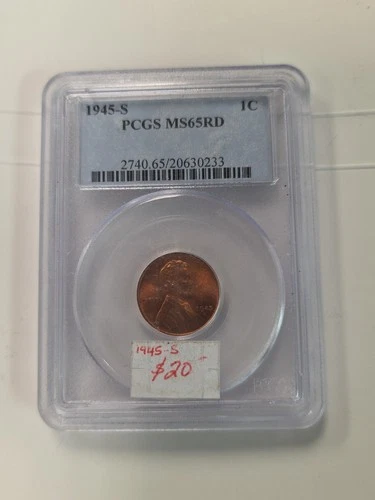 1945-S LINCOLN WHEAT CENT  PCGS MS 65 RD BEAUTIFUL COIN