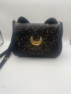 Kawaii Cat Ear Crossbody Purse Black Glitter Star Crescent Moon Anime Goth Bag