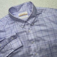 Roundtree  Yorke Gold Label Shirt Mens 16.5 34 Purple Blue Plaid Button Down