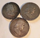 Three Franklin Half Dollars, One 1948 And Two 1949