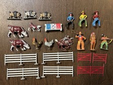 Barclay Manoil  Putz Vintage 1930  s Lead Toy Lot Farm Animals Cowboys  Indians