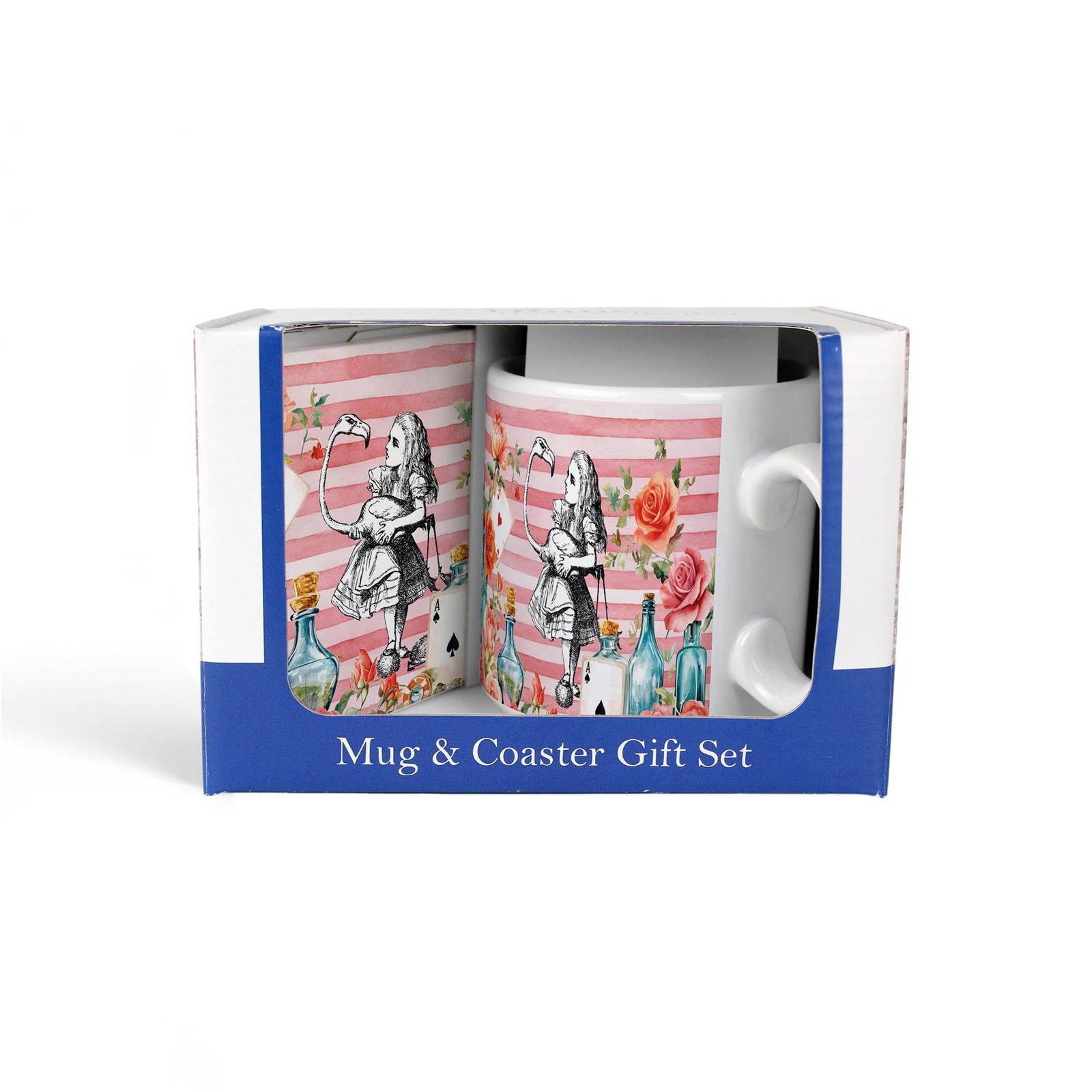 Alice's Adventures Mug & Coaster Gift Set - Ceramic Flamingos Book Presents