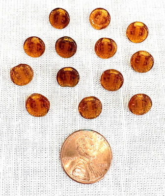 Vintage Amber Glass Buttons Doll Diminutive Small Tiny Self-Shank Set of 13