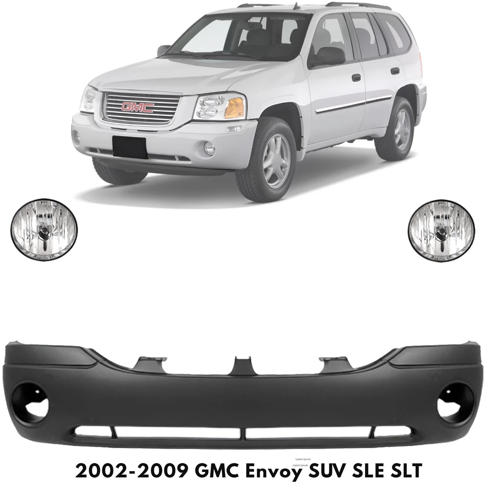 Front Bumper Cover & Fog Light Assembly Kit For 2002-2009 GMC Envoy SUV SLE SLT