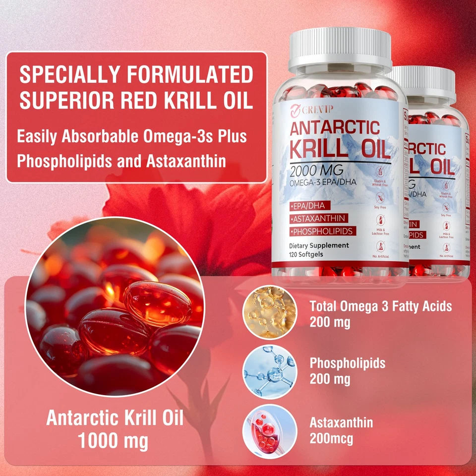 Antarctic Krill Oil 2000mg - with Omega-3 EPA, DHA , Astaxanthin & Phospholipids - Image 3 of 4