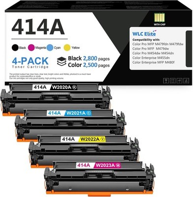 WLCelite 414A Toner Cartridge 4 Pack w Chip for HP M479fdw M454dw