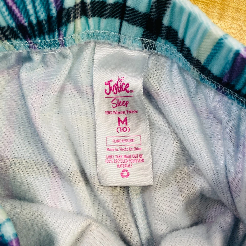 Pantalones de pijama Justice Girls talla M 10 azul rosa a cuadros salón franela polar acogedor Foto 4 de 4