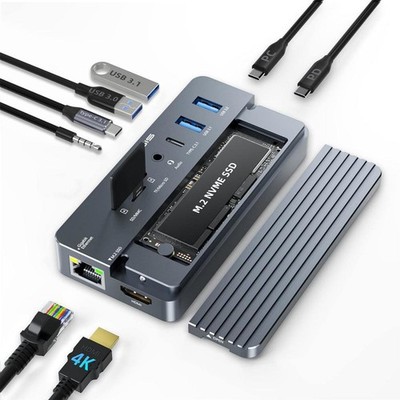 ACASIS 11-in-1 USB C Hub Dock NVMe SSD Enclosure 4K HDMI RJ45 SD TF PD100W