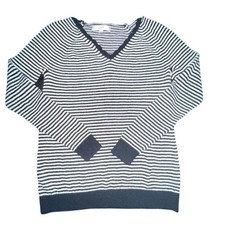 UEC LOFT BLACK  WHITE STRIPED V NECK SWEATER SZ XS