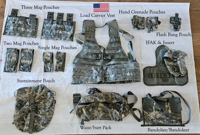 #ad #ad 15 pc US Army MOLLE II ACU Fighting Load Carrier Vest w Tons of Extras 15 pieces $29.99