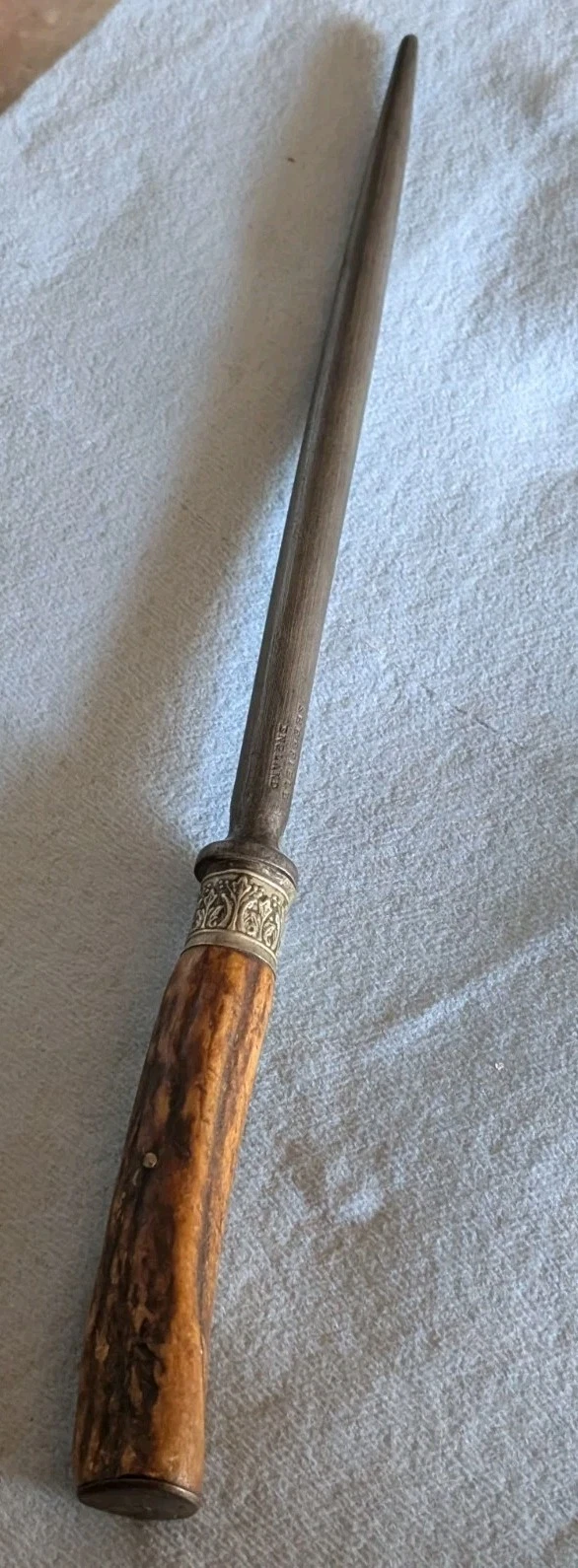 Antique Sheffield Deer Antler Sharpening Steel Honing Rod Tool W/decorative Band