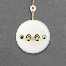 2-Gang 2-Way Toggle Dolly Switch Insert Surface Mount White Porcelain Retro