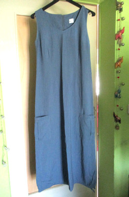 Trägerkleid Fabiani Leinenkleid Gr. 36 38 blau S M Maxikleid Etuikleid