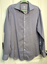 Bugatchi Uomo Men's Shirt 16 34/35 L Business Casual Classic Flip Cuff Stripes