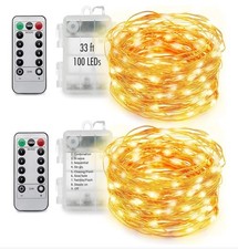 2 Pack 33ft 100 LED Fairy Lights with Timer, Ourdoor Battery-Powered Twinkle ...