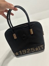 Vintage Fendi Roma 1925 Black Nylon Handbag with Gold Hardware