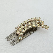 Vintage 1950s 60s AB Rhinestone Hair Clip Gold Tone