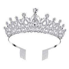 Tiara and Crown for Women Silver Rhinestone Birthday Headband 2 Silver