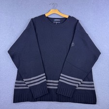 VTG Tommy Hilfiger Lambswool Blend Crewneck Sweater Black Sz 2XL Varsity Stripe