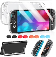 Protective Clear Hard Case+Screen Protector +Thumb Grip Caps for Nintendo Switch