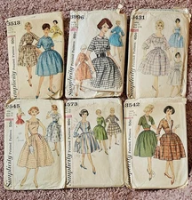 Lot of Vtg 6 SIMPLICITY DRESS PATTERNS 50s & Early 60's Sz 11 & 12
