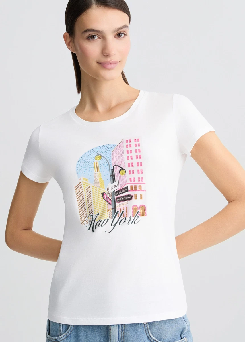 Maglia Liu Jo a Righe Bianche e blu da donna scollo a V TA4115MS36LD