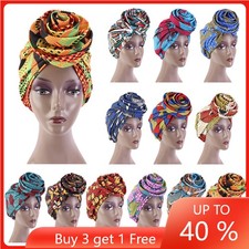 Women Turban Hats African Print Big Flower Headscarf Head Wrap Scarf Bonnet Caps