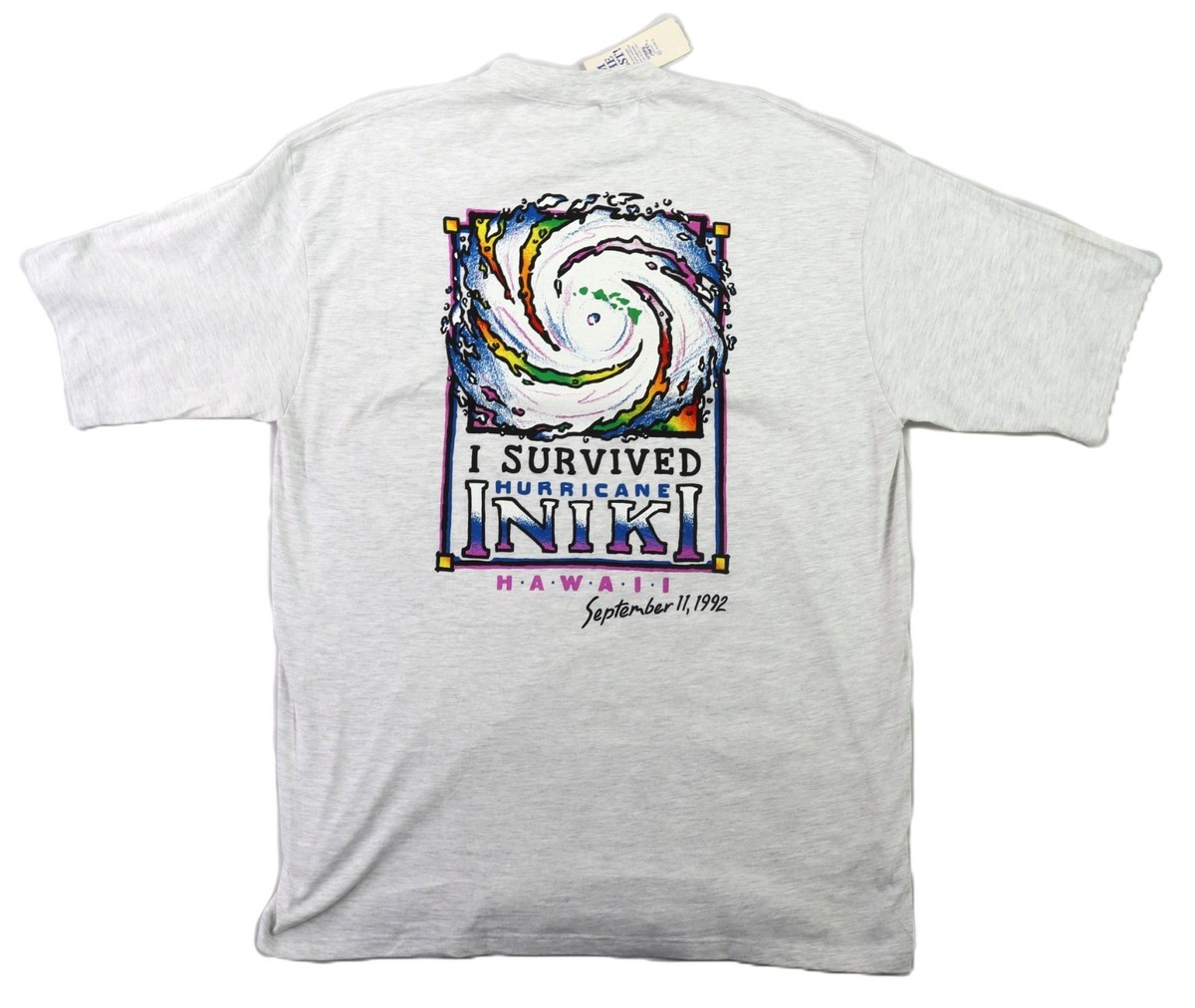 Vintage 90s 1992 Crazy Shirts XL Gray I Survived Hurricane Iniki 