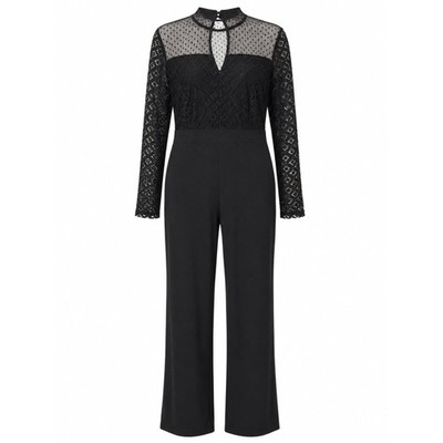 Lost Ink Black Lace Mesh Long Sleeve Jumpsuit Women's Plus Size 1X