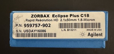 New Agilent ZORBAX Eclipse Plus C18 Column 2.1 x 50 mm, 1.8 µm - 959757-902