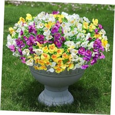 Fall Artificial Flowers Silk Pansies for Outdoor Decoration, Purple Blue White