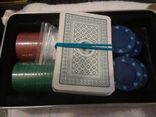 POKER SET 1 DECK OF CARDS AND CHIPS in Tin