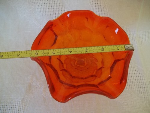 Vintage MCM Orange Ruffle Pedestal Candy Dish 4" Tall x 6" - Picture 5 of 7