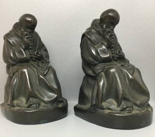 c1920's Antique ARMOR BRONZE Bookend Priest Monk Rosary Religious Bronze-Clad - Picture 6 of 8
