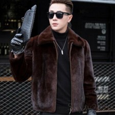 S-6XL Mens Mink fur Winter Warm Casual Collar Hooded Coat Jacket Outwear Peacoat