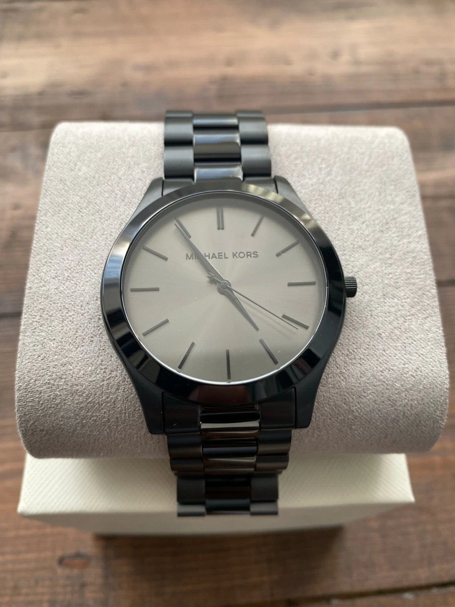 Michael kors men's slim runway black stainless steel watch sale