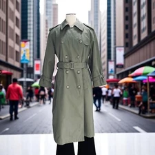 Vintage London Fog Trench Coat Double Breasted Belted Khaki Streetwear 16 1/2 R