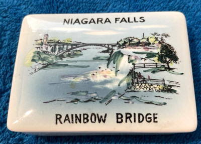 Vintage Niagara Falls Rainbow Bridge Trinket Jewelry Box Japan Hamilton Ceramic